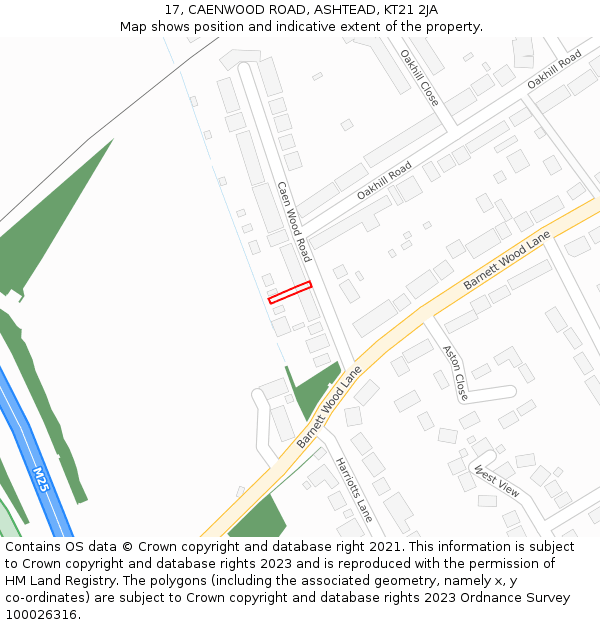 17, CAENWOOD ROAD, ASHTEAD, KT21 2JA: Location map and indicative extent of plot