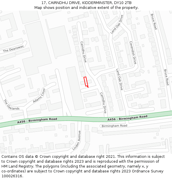 17, CAIRNDHU DRIVE, KIDDERMINSTER, DY10 2TB: Location map and indicative extent of plot