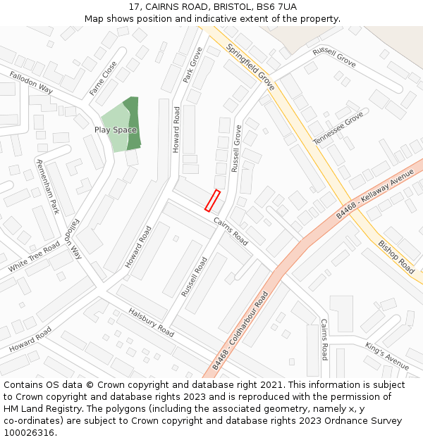 17, CAIRNS ROAD, BRISTOL, BS6 7UA: Location map and indicative extent of plot