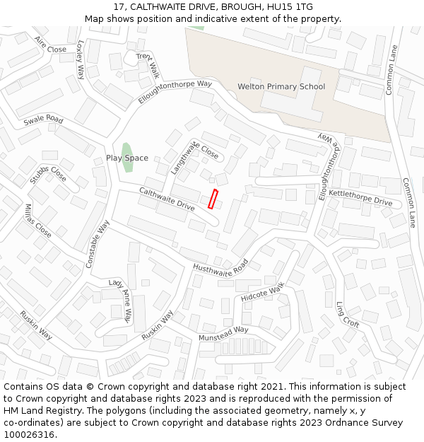 17, CALTHWAITE DRIVE, BROUGH, HU15 1TG: Location map and indicative extent of plot