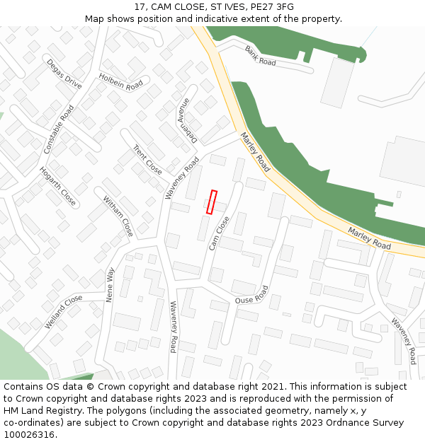 17, CAM CLOSE, ST IVES, PE27 3FG: Location map and indicative extent of plot