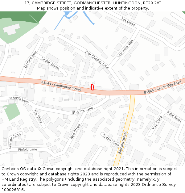 17, CAMBRIDGE STREET, GODMANCHESTER, HUNTINGDON, PE29 2AT: Location map and indicative extent of plot