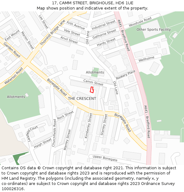 17, CAMM STREET, BRIGHOUSE, HD6 1UE: Location map and indicative extent of plot