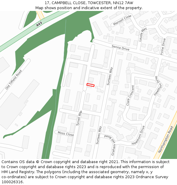 17, CAMPBELL CLOSE, TOWCESTER, NN12 7AW: Location map and indicative extent of plot
