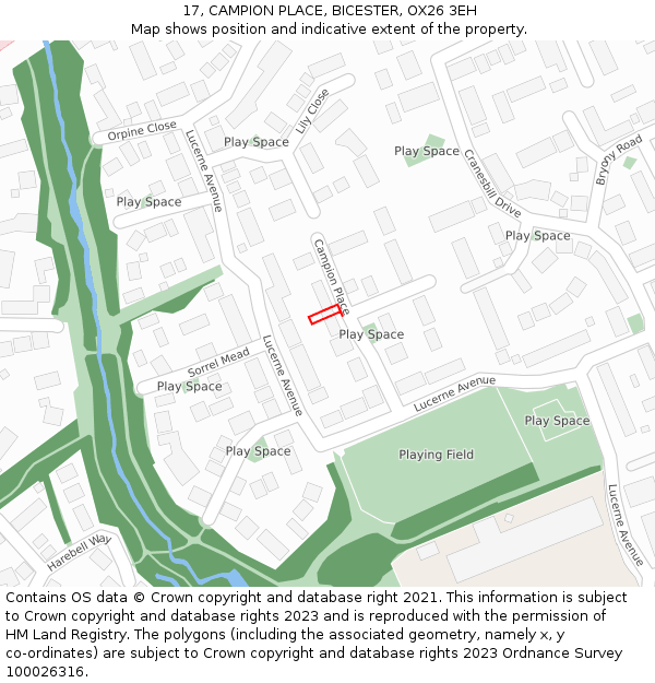 17, CAMPION PLACE, BICESTER, OX26 3EH: Location map and indicative extent of plot