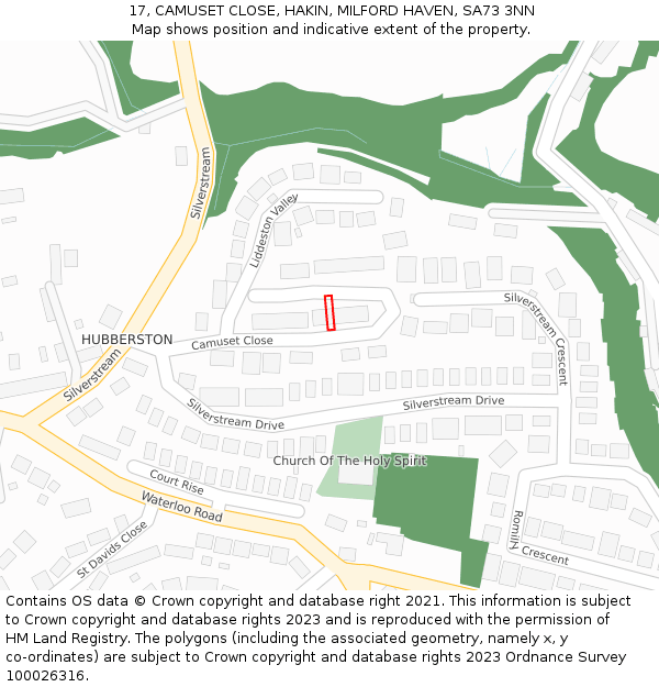 17, CAMUSET CLOSE, HAKIN, MILFORD HAVEN, SA73 3NN: Location map and indicative extent of plot
