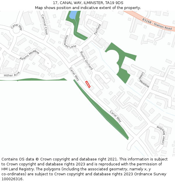 17, CANAL WAY, ILMINSTER, TA19 9DS: Location map and indicative extent of plot