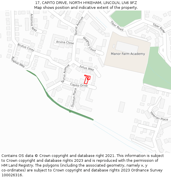17, CAPITO DRIVE, NORTH HYKEHAM, LINCOLN, LN6 9FZ: Location map and indicative extent of plot