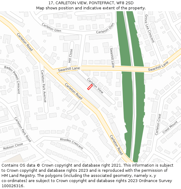 17, CARLETON VIEW, PONTEFRACT, WF8 2SD: Location map and indicative extent of plot