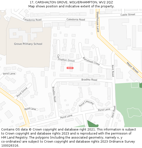 17, CARSHALTON GROVE, WOLVERHAMPTON, WV2 2QZ: Location map and indicative extent of plot