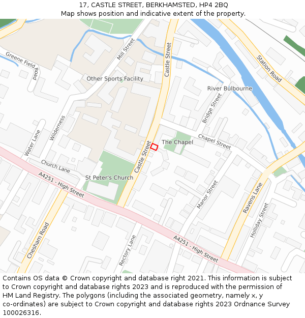 17, CASTLE STREET, BERKHAMSTED, HP4 2BQ: Location map and indicative extent of plot