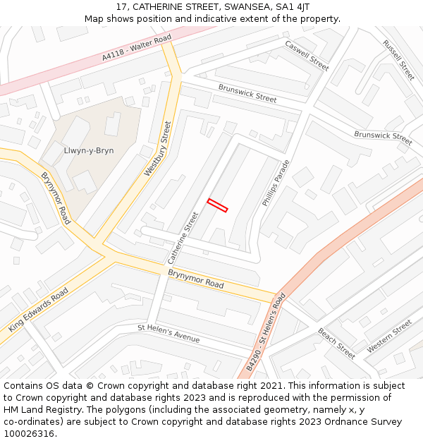 17, CATHERINE STREET, SWANSEA, SA1 4JT: Location map and indicative extent of plot