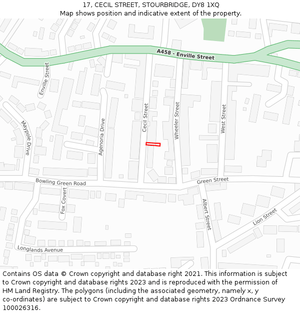 17, CECIL STREET, STOURBRIDGE, DY8 1XQ: Location map and indicative extent of plot