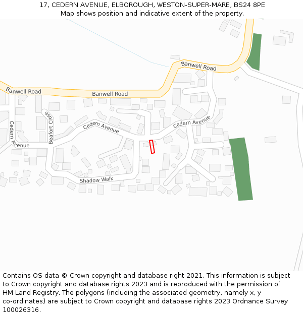 17, CEDERN AVENUE, ELBOROUGH, WESTON-SUPER-MARE, BS24 8PE: Location map and indicative extent of plot