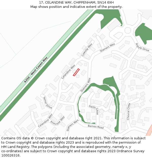 17, CELANDINE WAY, CHIPPENHAM, SN14 6XH: Location map and indicative extent of plot
