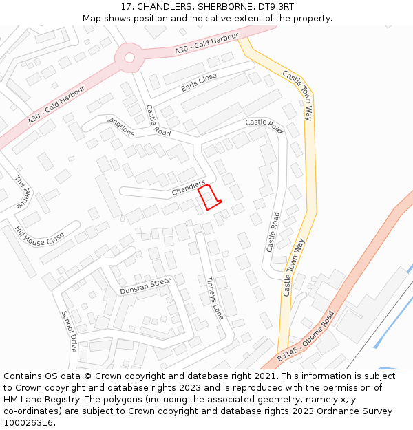 17, CHANDLERS, SHERBORNE, DT9 3RT: Location map and indicative extent of plot