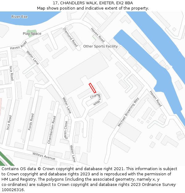 17, CHANDLERS WALK, EXETER, EX2 8BA: Location map and indicative extent of plot