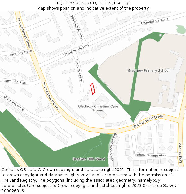 17, CHANDOS FOLD, LEEDS, LS8 1QE: Location map and indicative extent of plot