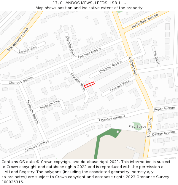 17, CHANDOS MEWS, LEEDS, LS8 1HU: Location map and indicative extent of plot
