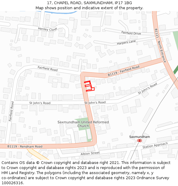 17, CHAPEL ROAD, SAXMUNDHAM, IP17 1BG: Location map and indicative extent of plot