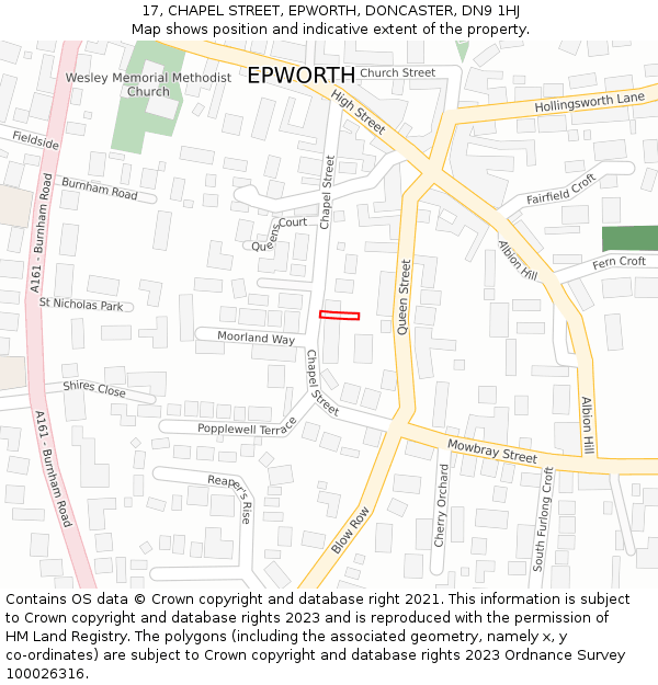 17, CHAPEL STREET, EPWORTH, DONCASTER, DN9 1HJ: Location map and indicative extent of plot