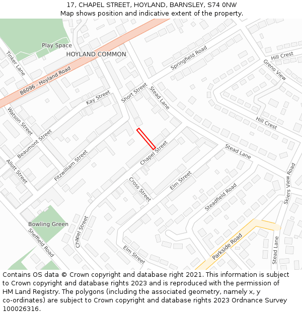 17, CHAPEL STREET, HOYLAND, BARNSLEY, S74 0NW: Location map and indicative extent of plot