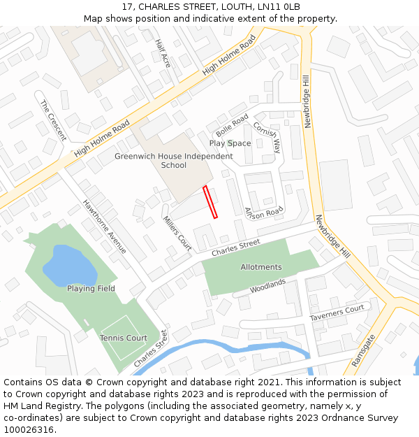 17, CHARLES STREET, LOUTH, LN11 0LB: Location map and indicative extent of plot