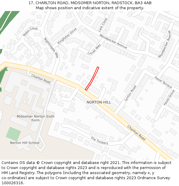 17, CHARLTON ROAD, MIDSOMER NORTON, RADSTOCK, BA3 4AB: Location map and indicative extent of plot