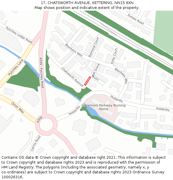 17, CHATSWORTH AVENUE, KETTERING, NN15 6XN: Location map and indicative extent of plot