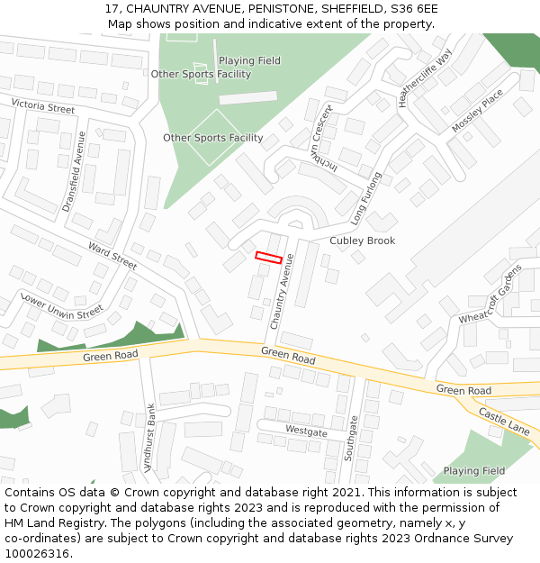 17, CHAUNTRY AVENUE, PENISTONE, SHEFFIELD, S36 6EE: Location map and indicative extent of plot