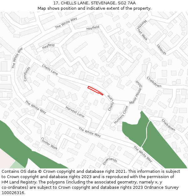 17, CHELLS LANE, STEVENAGE, SG2 7AA: Location map and indicative extent of plot