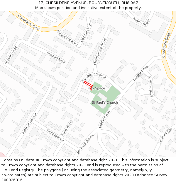 17, CHESILDENE AVENUE, BOURNEMOUTH, BH8 0AZ: Location map and indicative extent of plot