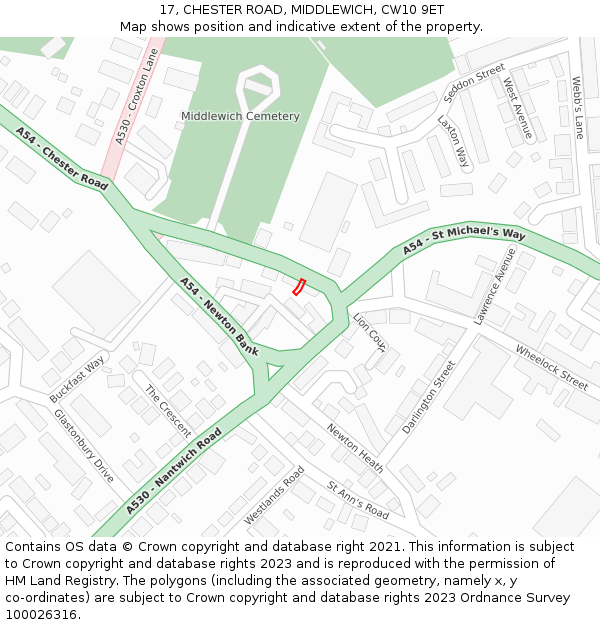 17, CHESTER ROAD, MIDDLEWICH, CW10 9ET: Location map and indicative extent of plot