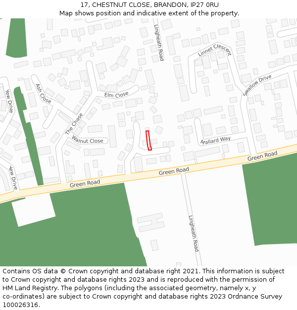 17, CHESTNUT CLOSE, BRANDON, IP27 0RU: Location map and indicative extent of plot