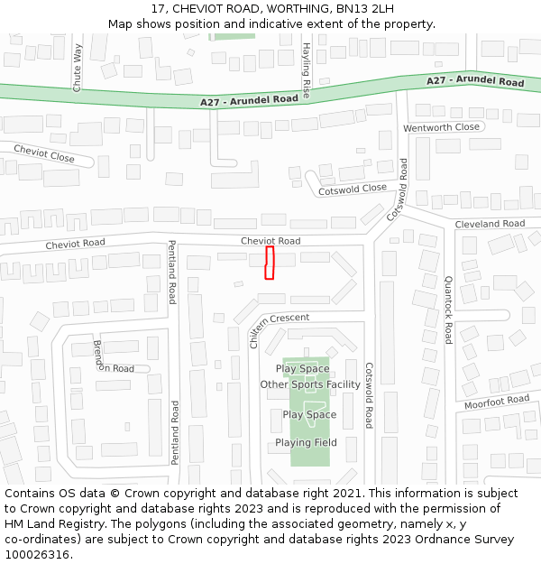 17, CHEVIOT ROAD, WORTHING, BN13 2LH: Location map and indicative extent of plot
