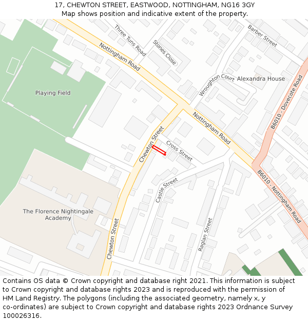 17, CHEWTON STREET, EASTWOOD, NOTTINGHAM, NG16 3GY: Location map and indicative extent of plot