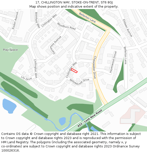 17, CHILLINGTON WAY, STOKE-ON-TRENT, ST6 8GJ: Location map and indicative extent of plot