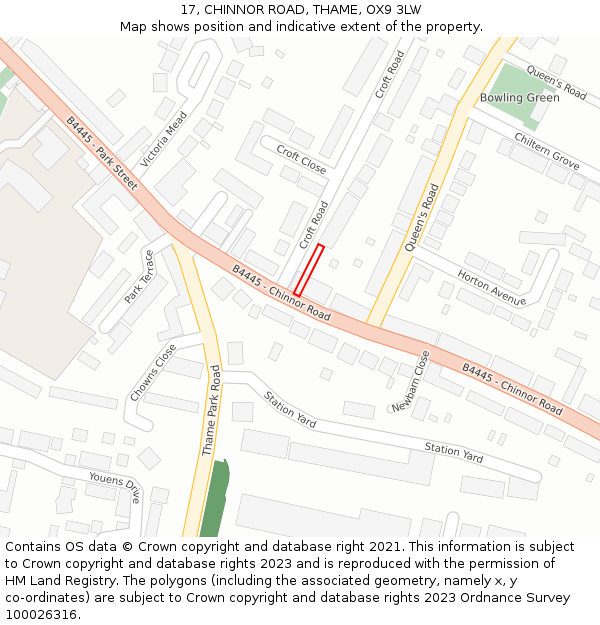 17, CHINNOR ROAD, THAME, OX9 3LW: Location map and indicative extent of plot
