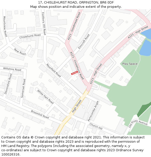 17, CHISLEHURST ROAD, ORPINGTON, BR6 0DF: Location map and indicative extent of plot