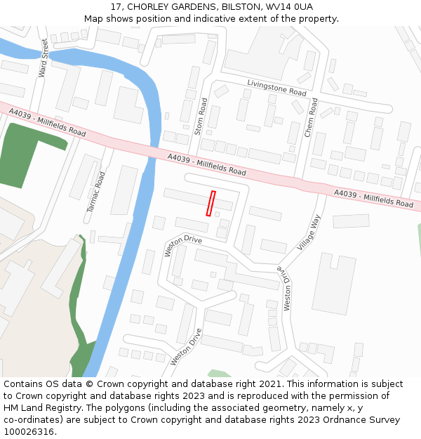 17, CHORLEY GARDENS, BILSTON, WV14 0UA: Location map and indicative extent of plot
