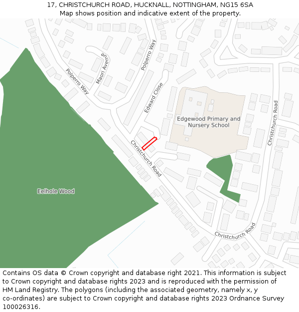 17, CHRISTCHURCH ROAD, HUCKNALL, NOTTINGHAM, NG15 6SA: Location map and indicative extent of plot