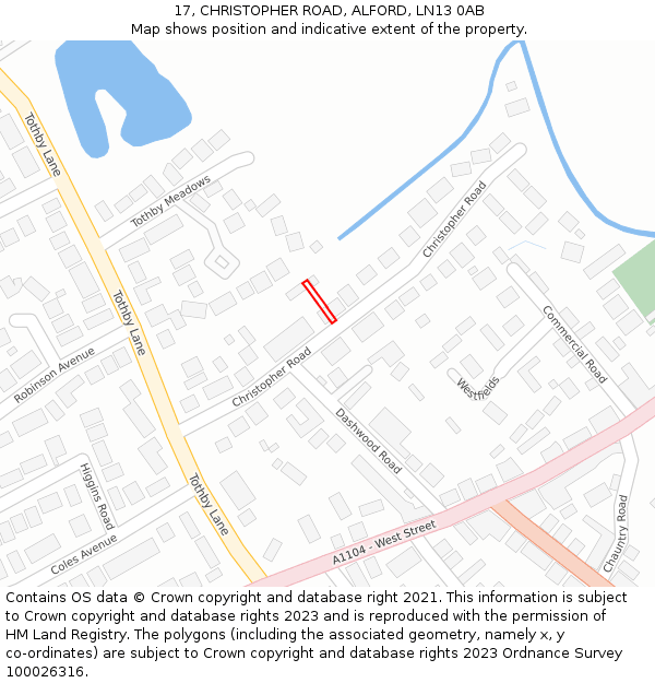 17, CHRISTOPHER ROAD, ALFORD, LN13 0AB: Location map and indicative extent of plot
