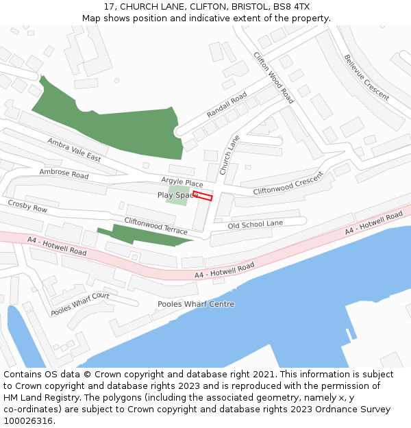 17, CHURCH LANE, CLIFTON, BRISTOL, BS8 4TX: Location map and indicative extent of plot