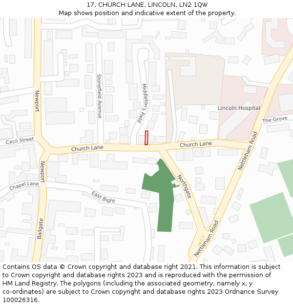 17, CHURCH LANE, LINCOLN, LN2 1QW: Location map and indicative extent of plot