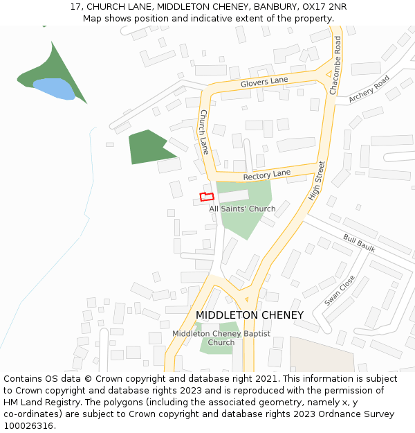 17, CHURCH LANE, MIDDLETON CHENEY, BANBURY, OX17 2NR: Location map and indicative extent of plot
