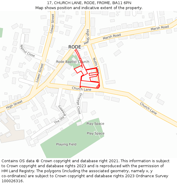 17, CHURCH LANE, RODE, FROME, BA11 6PN: Location map and indicative extent of plot