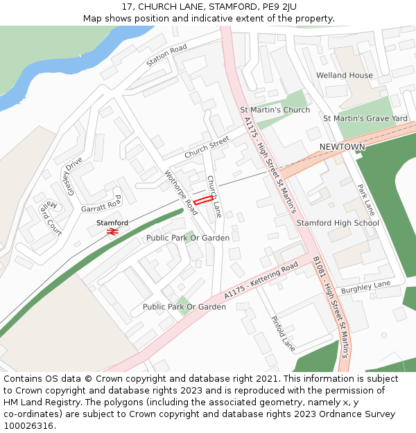 17, CHURCH LANE, STAMFORD, PE9 2JU: Location map and indicative extent of plot