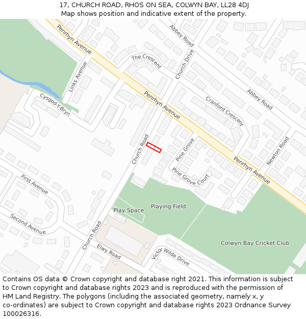 17, CHURCH ROAD, RHOS ON SEA, COLWYN BAY, LL28 4DJ: Location map and indicative extent of plot