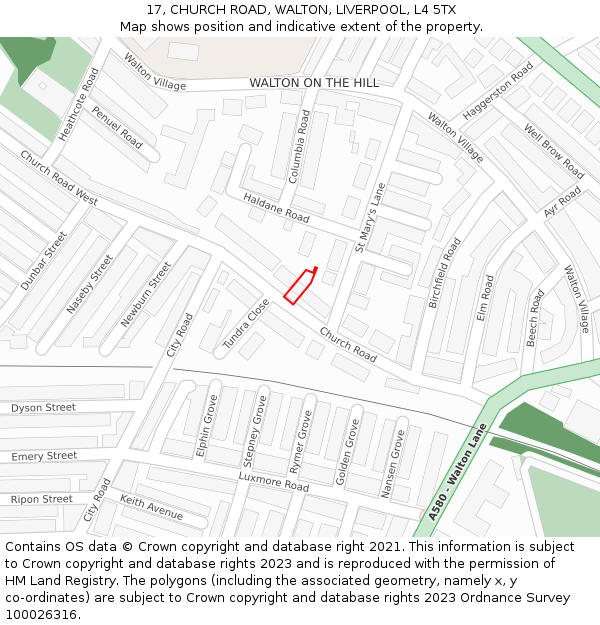 17, CHURCH ROAD, WALTON, LIVERPOOL, L4 5TX: Location map and indicative extent of plot
