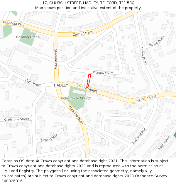 17, CHURCH STREET, HADLEY, TELFORD, TF1 5RQ: Location map and indicative extent of plot